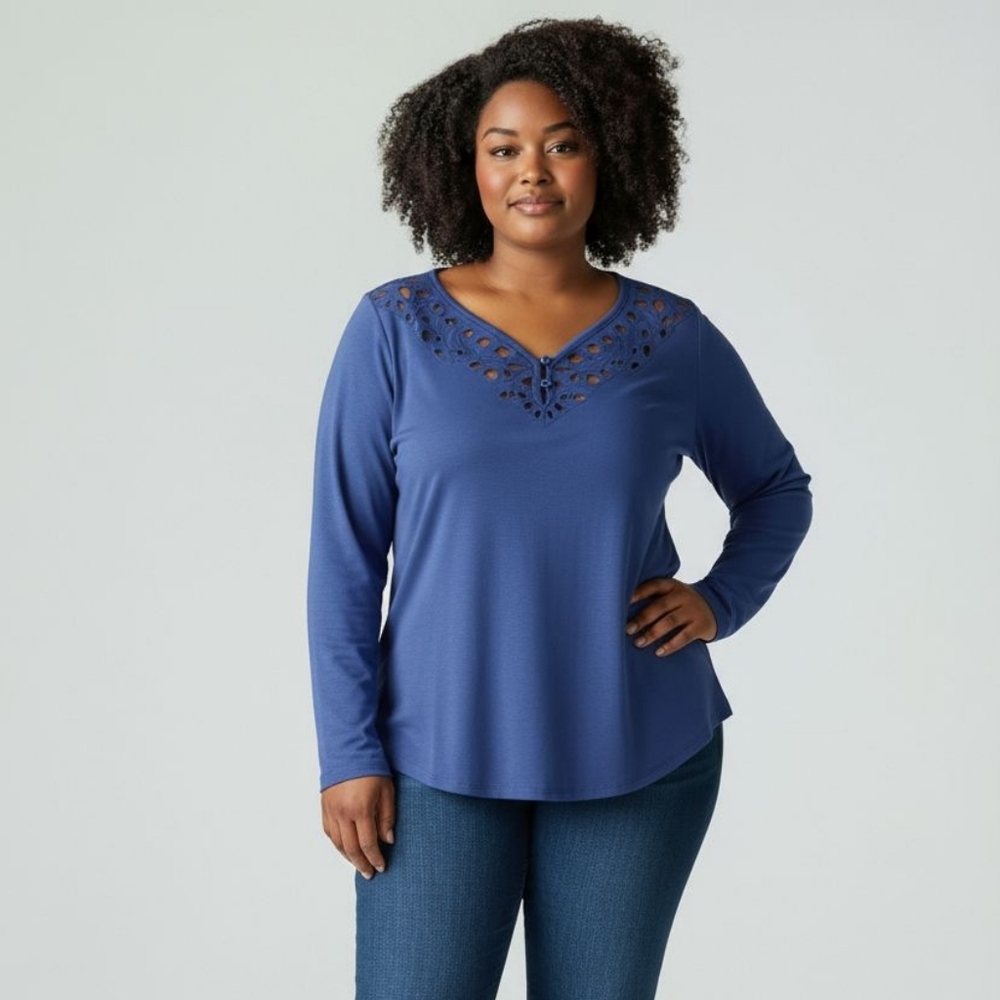 JW Navy Blue Cut Out Long Sleeve Top Size Large